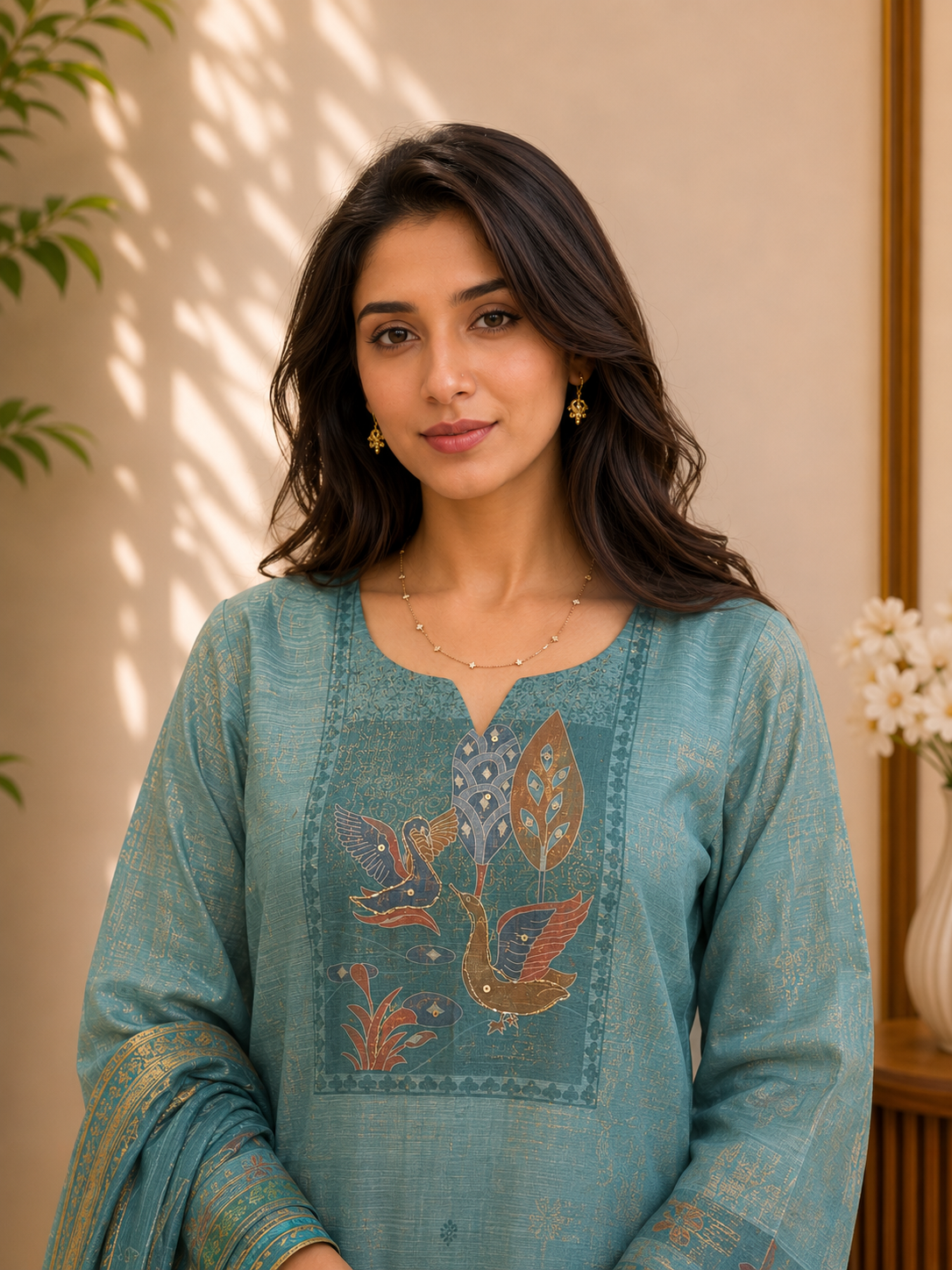 Brahmine Women's Teal Blue Silk Blend Suit Set