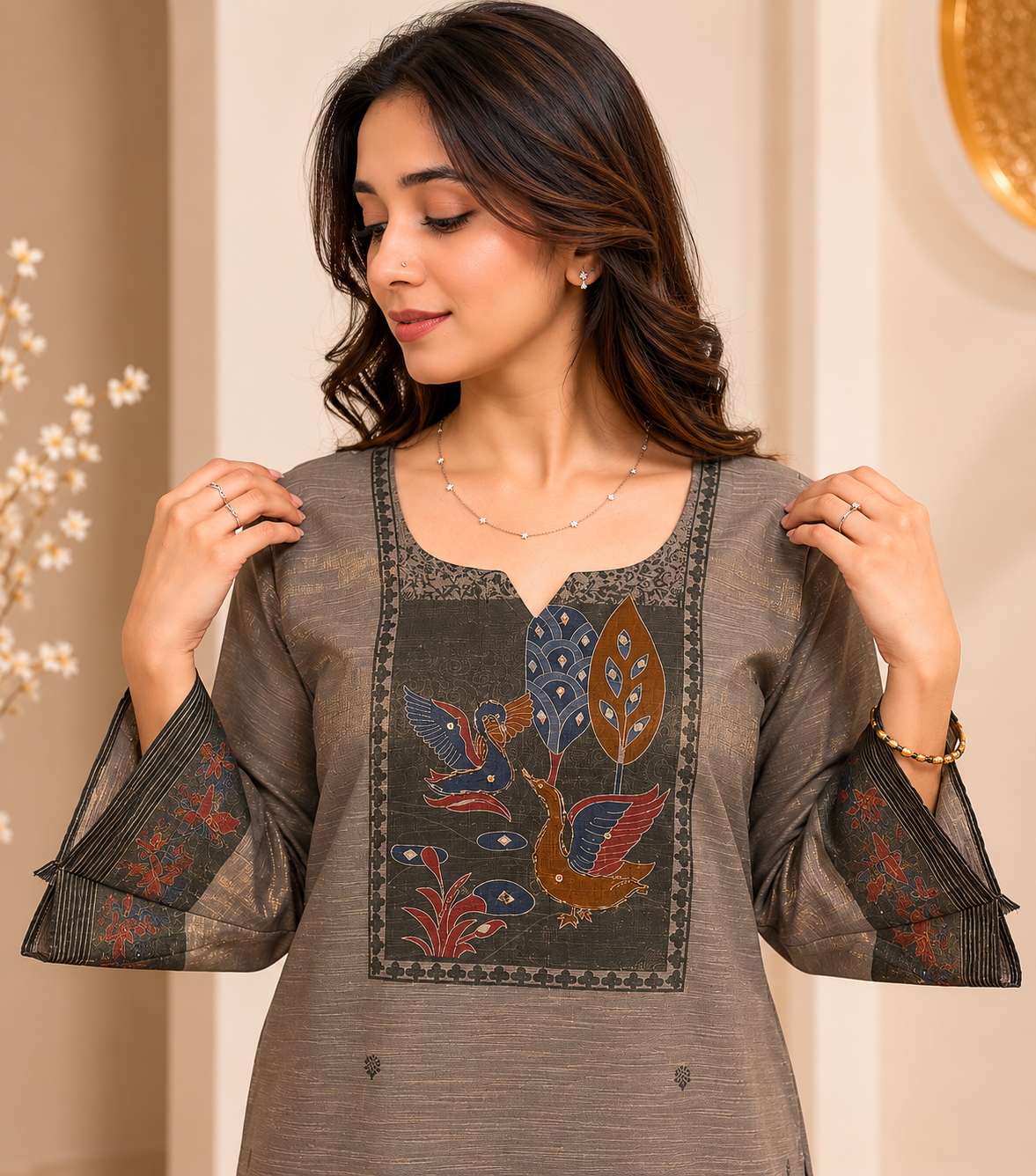 Brahmine Women's Smokey Grey Silk Blend Suit Set