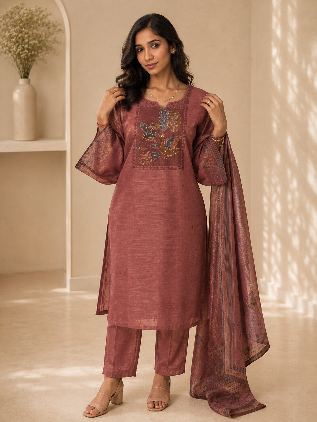 Brahmine Women's Dusty Rose Pink Silk Blend Suit Set