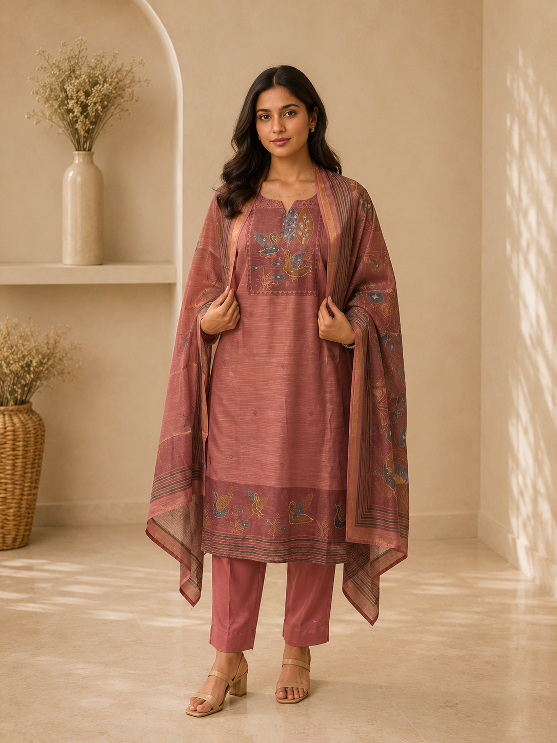 Brahmine Women's Dusty Rose Pink Silk Blend Suit Set
