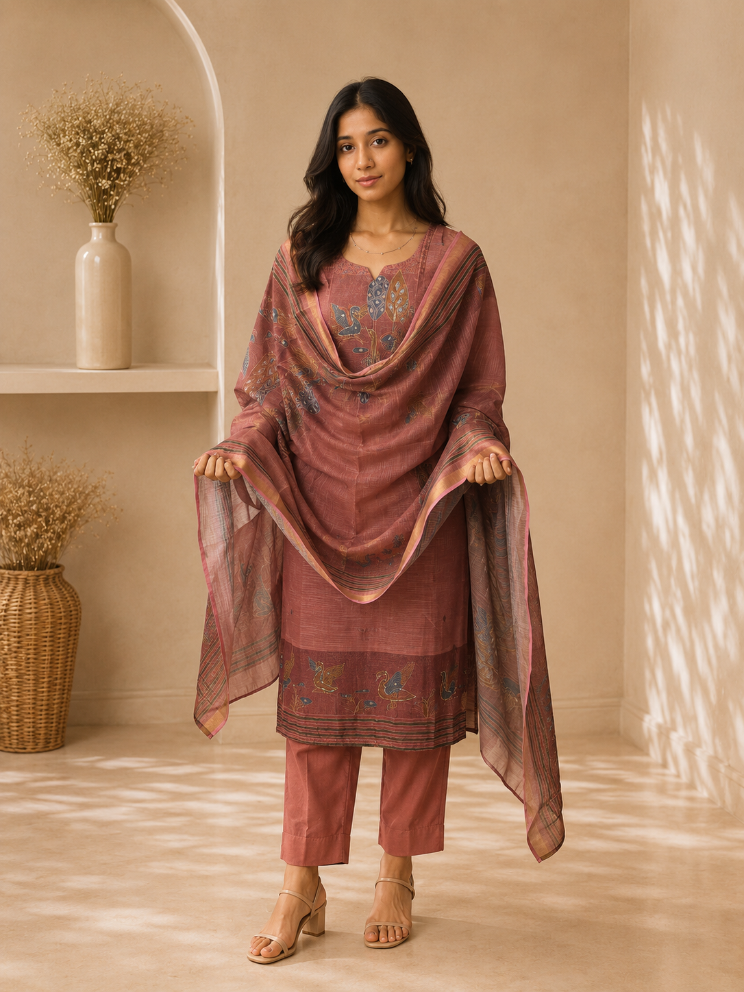 Brahmine Women's Dusty Rose Pink Silk Blend Suit Set