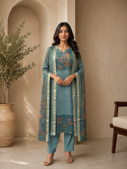 Brahmine Women's Teal Blue Silk Blend Suit Set