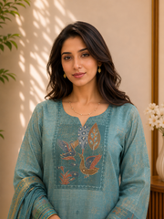 Brahmine Women's Teal Blue Silk Blend Suit Set