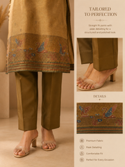 Brahmine Women's Brown Blend Silk Printed Kurta Pant Dupatta Suit Set - product view 5