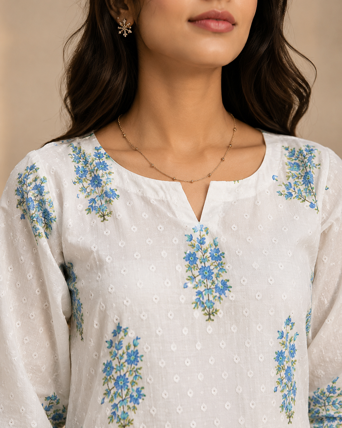 Brahmine Women's Sky Blue Pure Cotton Printed Kurta Pant Dupatta Suit Set - Image 2