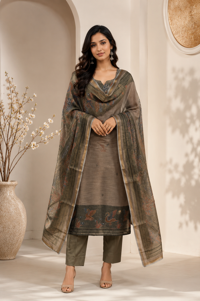Brahmine Women's Smokey Grey Silk Blend Suit Set