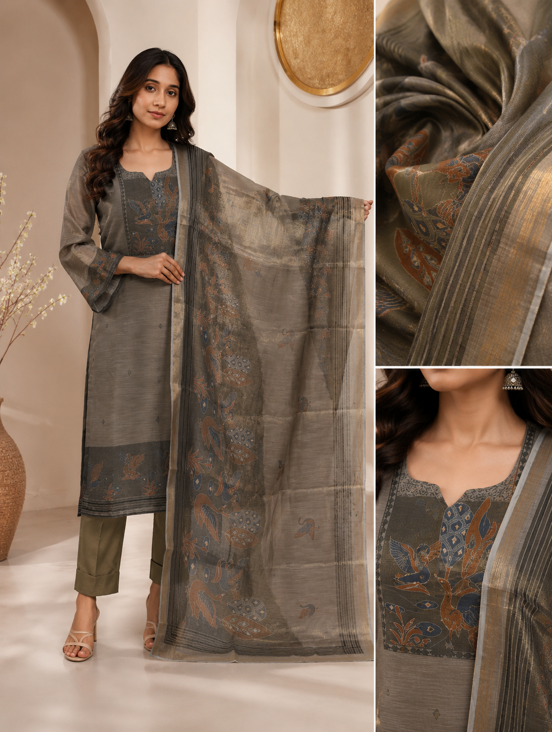 Brahmine Women's Smokey Grey Silk Blend Suit Set