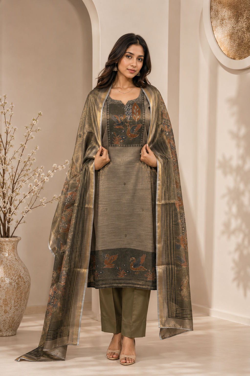 Brahmine Women's Smokey Grey Silk Blend Suit Set