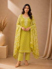Brahmine Women's Mustard Yellow Pure Cotton Suit Set