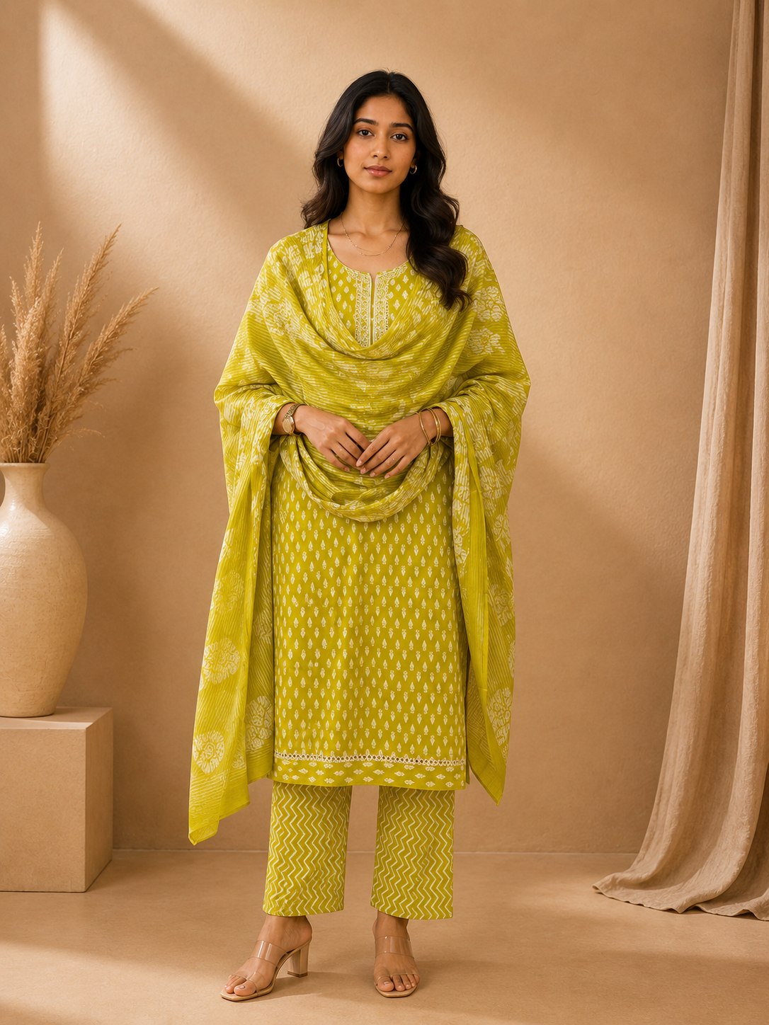 Brahmine Women's Mustard Yellow Pure Cotton Suit Set