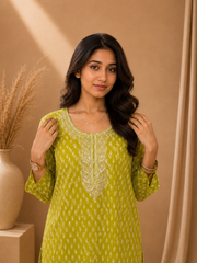 Brahmine Women's Mustard Yellow Pure Cotton Suit Set