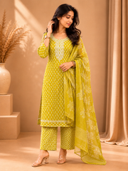 Brahmine Women's Mustard Yellow Pure Cotton Suit Set