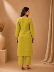 Brahmine Women's Mustard Yellow Pure Cotton Suit Set
