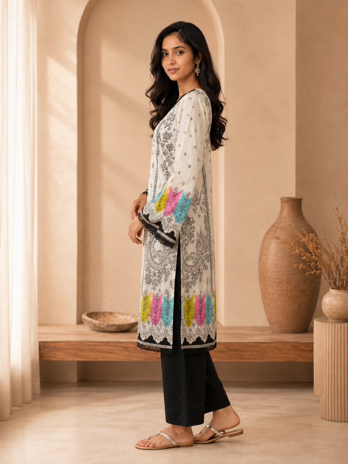 Brahmine Women's Black & White Cotton Suit Set