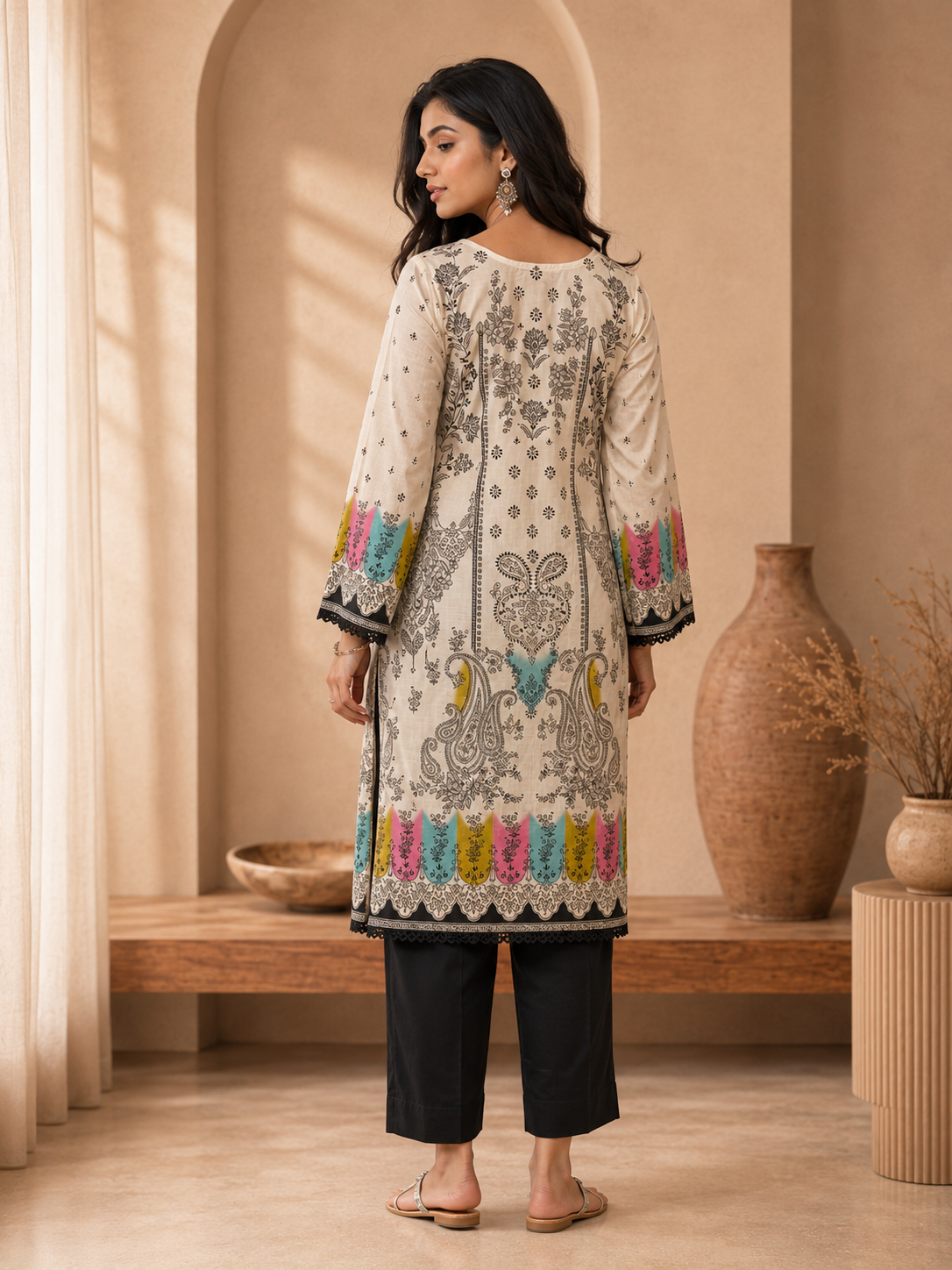 Brahmine Women's Black & White Cotton Suit Set
