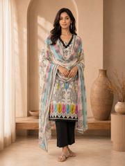 Brahmine Women's Black & White Cotton Suit Set