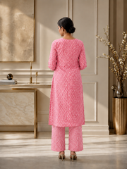 Brahmine Women's Pink Pure Cotton Printed Kurta Pant Dupatta Suit Set - product view 2