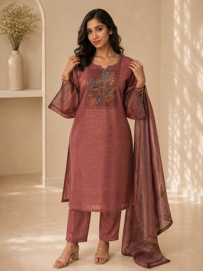 Brahmine Women's Dusty Rose Pink Silk Blend Suit Set