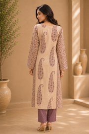 Brahmine Women's Beige Purple Cotton Printed Kurta Pant Dupatta Suit Set - Image 4