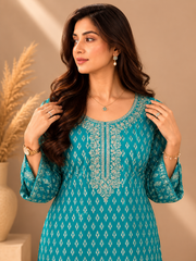 Brahmine Women's Sky Blue Pure Cotton Suit Set