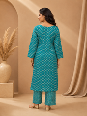 Brahmine Women's Sky Blue Pure Cotton Suit Set