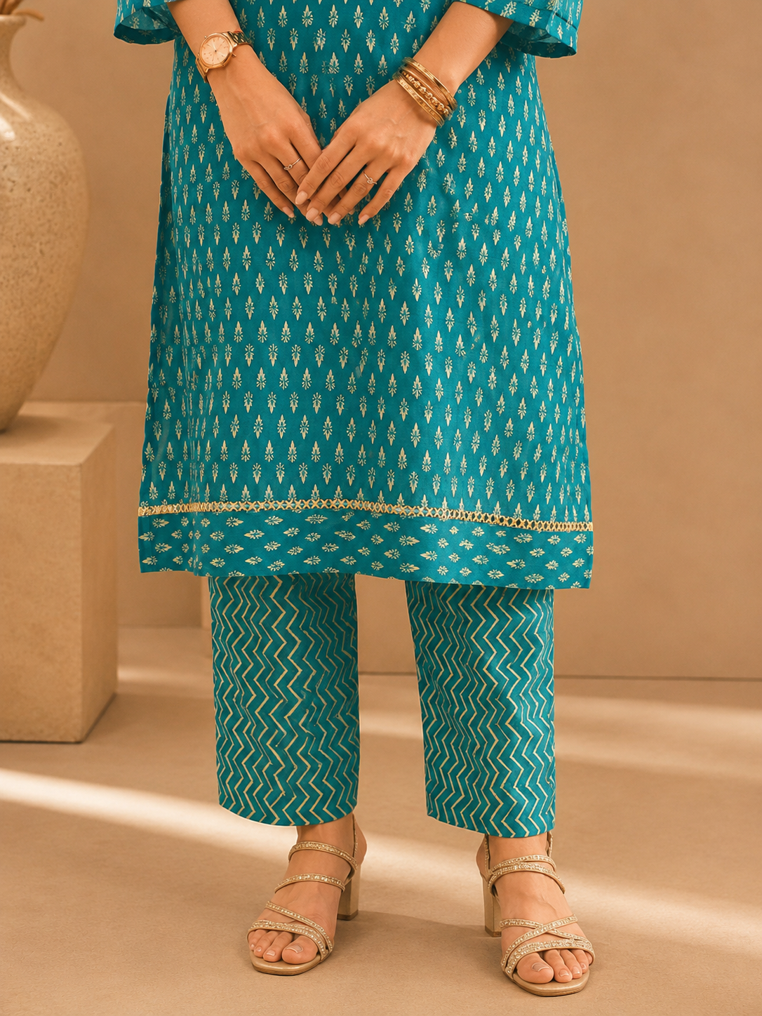 Brahmine Women's Sky Blue Pure Cotton Suit Set