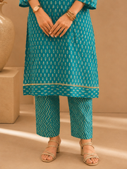 Brahmine Women's Sky Blue Pure Cotton Suit Set